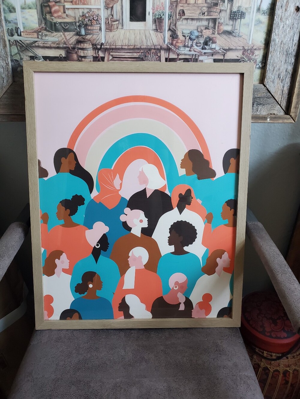 EmpowHer Print Rainbow Womens Diversity Art Print /Oak frame
